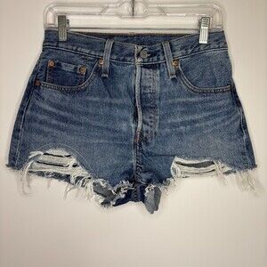 LEVI'S 501 Button Fly Raw Edge Short Women 28" Waist Denim Daisy Duke100% Cotton